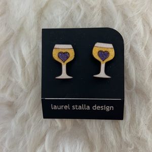 NEW Wood Stud Wine Glass Earrings